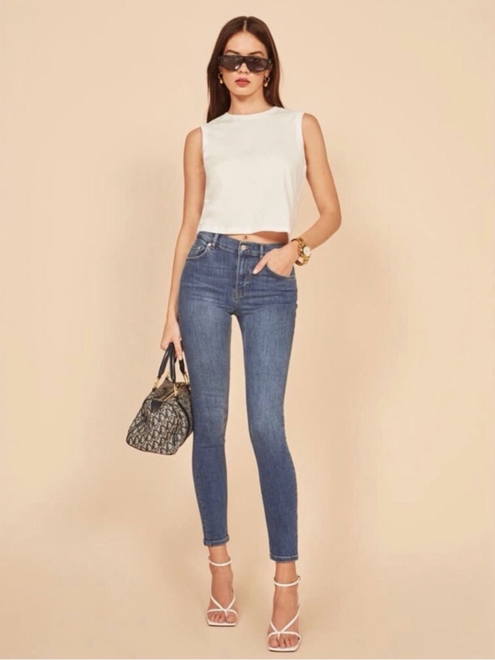 NWT Reformation Harper High Rise Skinny Jeans Destin Medium Blue Wash Cotton